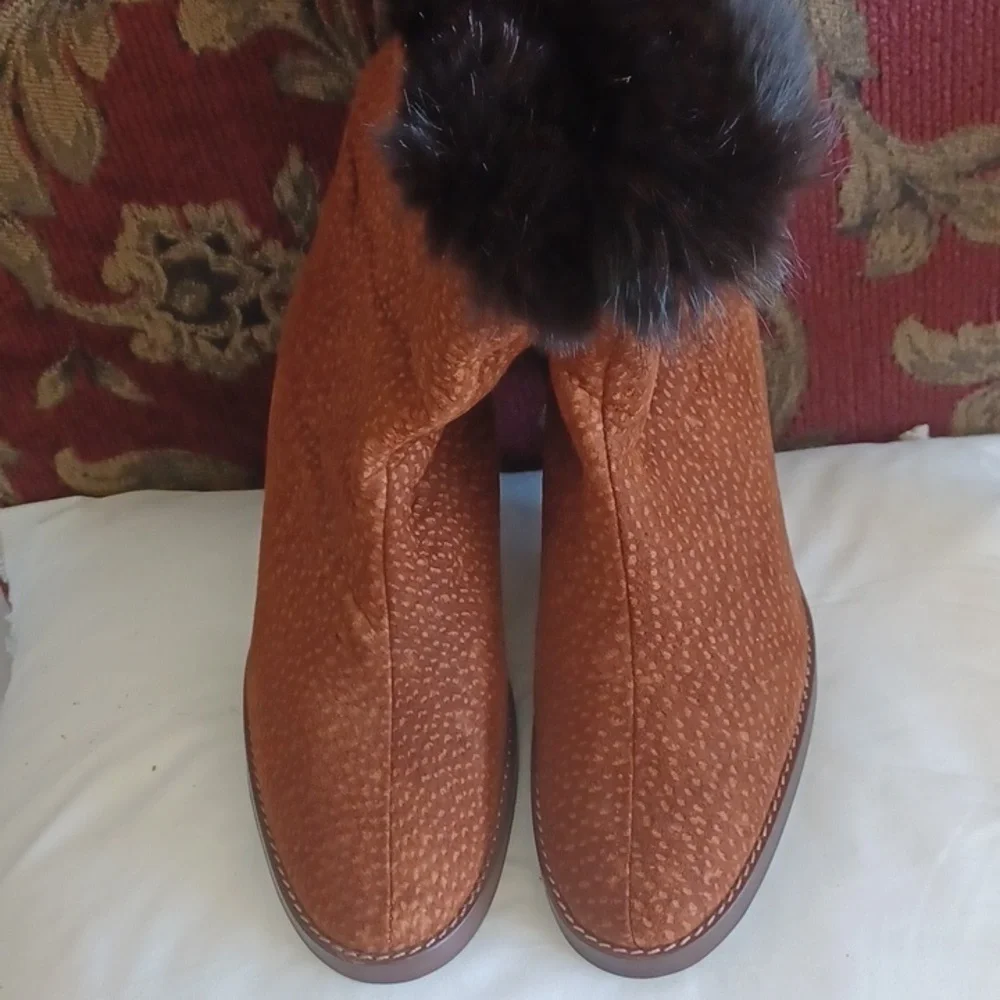 FEBO Argentina Leather Rabbit fur BOOTS Size 35, US 5.5